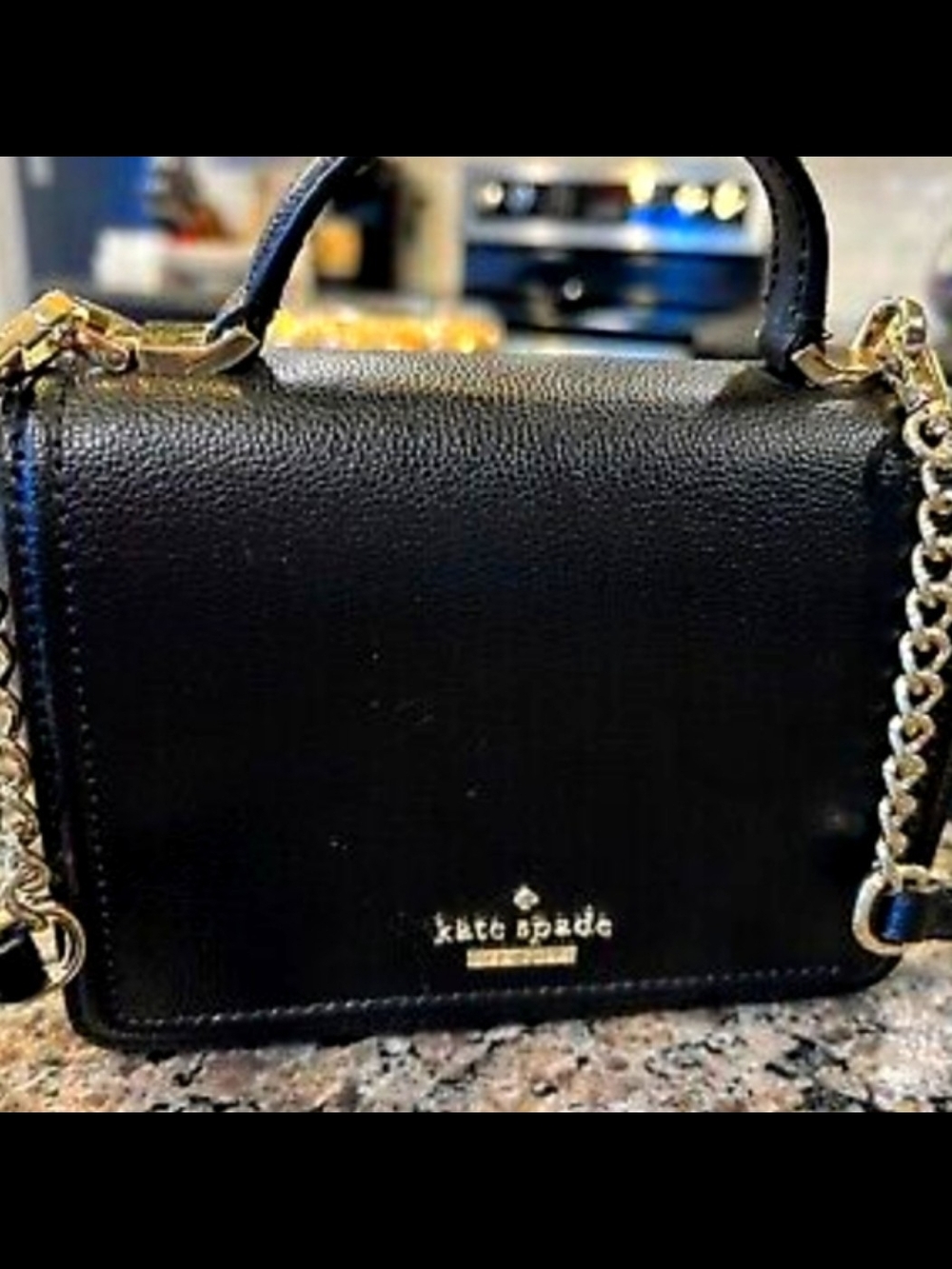 kate spade Black Leather Top-Handle Crossbody with Gold Chain